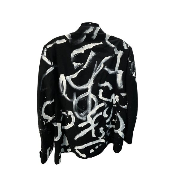 Hand-Painted Abstract Pattern Blazer Jacket Mens Black White Double-Breasted - Picture 3 of 8